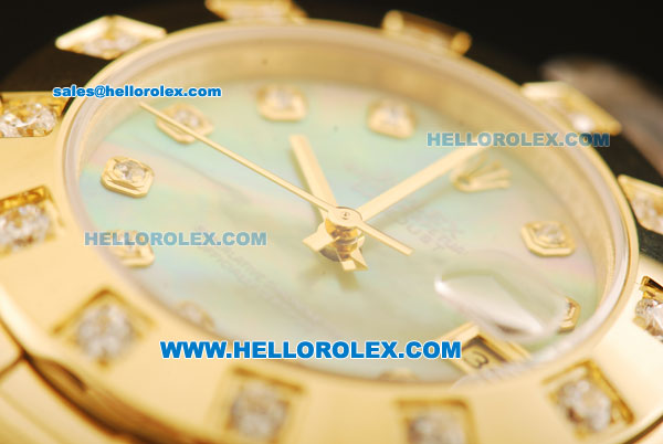 Rolex Datejust Automatic Movement Full Gold with Green MOP Dial and Diamond Markers/Bezel-ETA Coating Case - Click Image to Close
